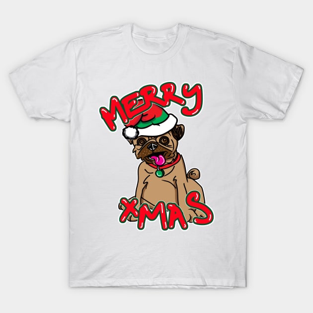 Merry Christmas Pug Dog T-Shirt by silentrob668